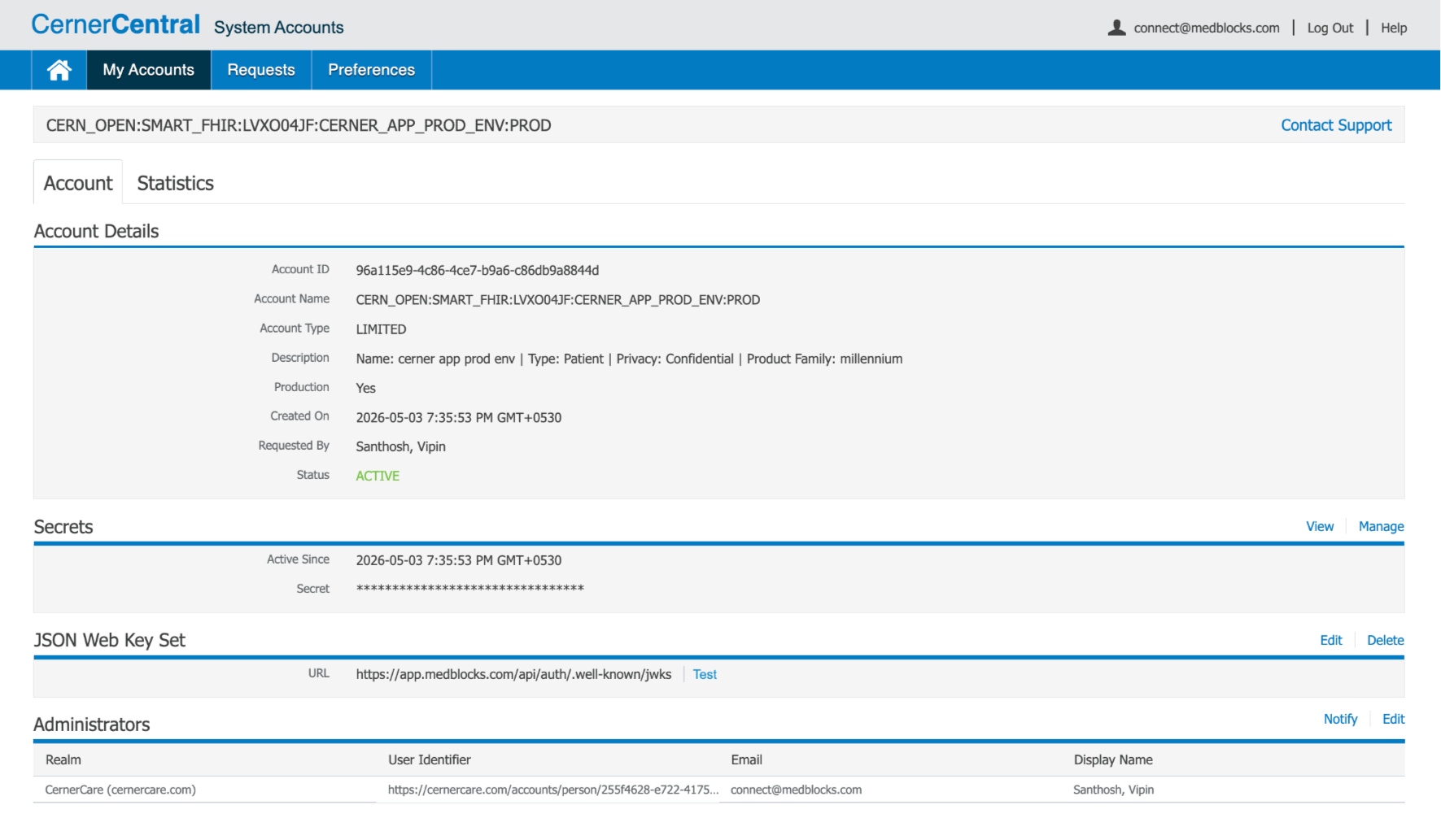 Cerner client authentication settings