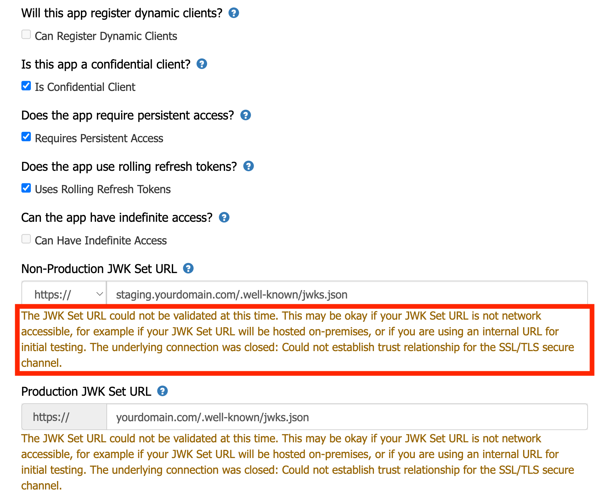 JWKS validation warning