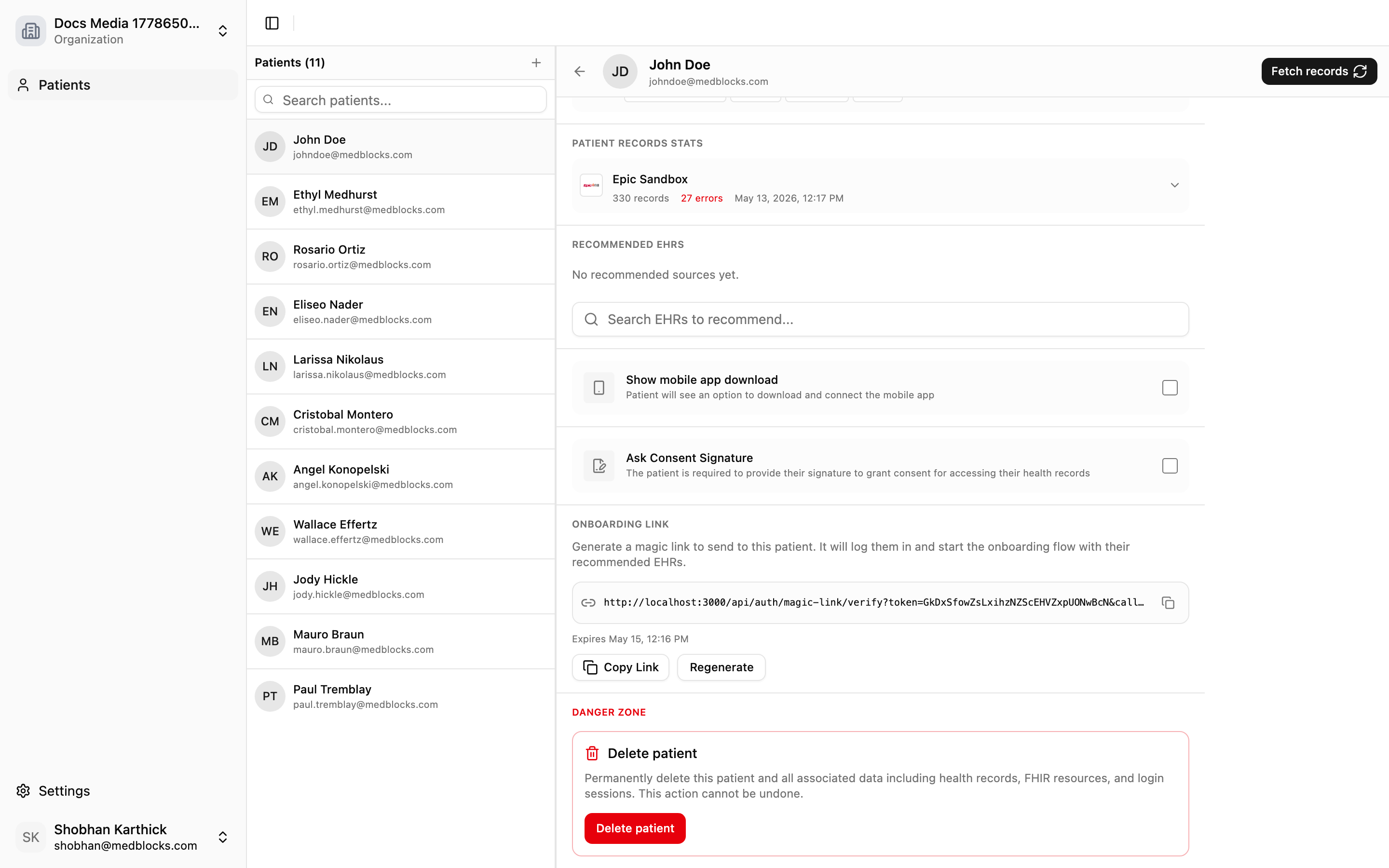 Patient records status