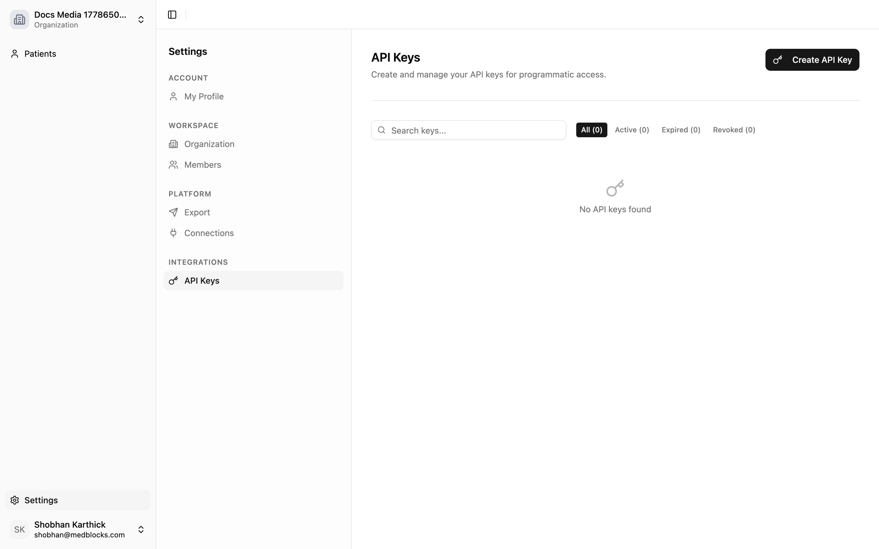 API keys list